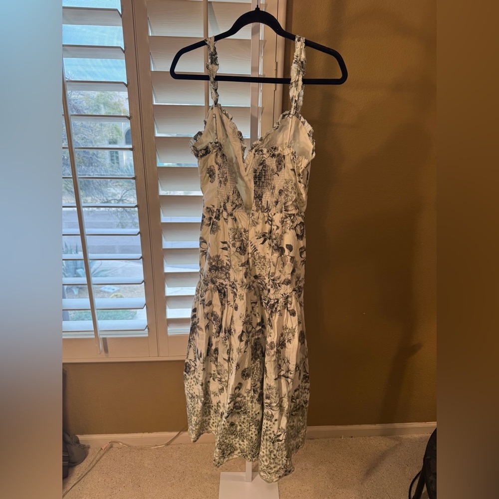 Anthropologie Olive and Cream Floral Midi Dress Size XS. *FLAW - Picture 6 of 10